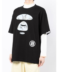 T-shirt à col rond imprimé noir AAPE BY A BATHING APE