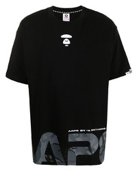 T-shirt à col rond imprimé noir AAPE BY A BATHING APE