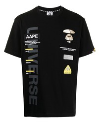 T-shirt à col rond imprimé noir AAPE BY A BATHING APE