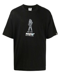 T-shirt à col rond imprimé noir AAPE BY A BATHING APE