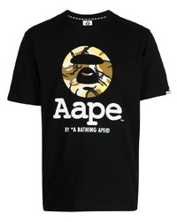 T-shirt à col rond imprimé noir AAPE BY A BATHING APE