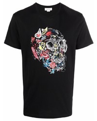 T-shirt à col rond imprimé noir Alexander McQueen