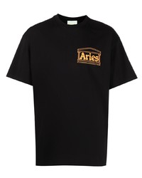 T-shirt à col rond imprimé noir Aries