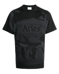 T-shirt à col rond imprimé noir Aries