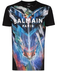 T-shirt à col rond imprimé noir Balmain