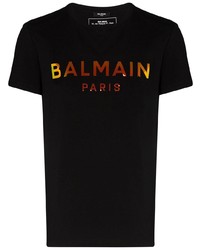 T-shirt à col rond imprimé noir Balmain