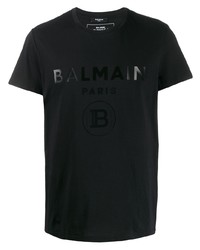 T-shirt à col rond imprimé noir Balmain