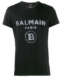 T-shirt à col rond imprimé noir Balmain