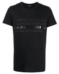 T-shirt à col rond imprimé noir Balmain