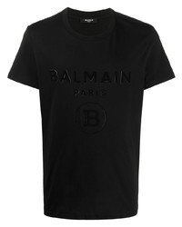 T-shirt à col rond imprimé noir Balmain