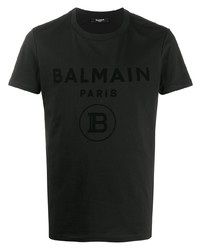 T-shirt à col rond imprimé noir Balmain