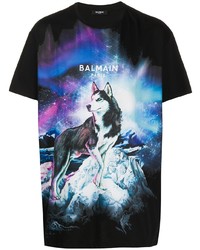 T-shirt à col rond imprimé noir Balmain