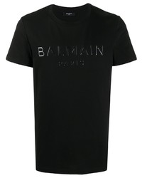 T-shirt à col rond imprimé noir Balmain