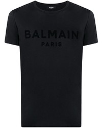 T-shirt à col rond imprimé noir Balmain