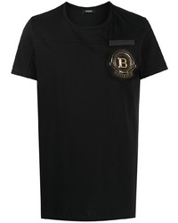 T-shirt à col rond imprimé noir Balmain