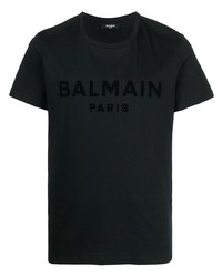 T-shirt à col rond imprimé noir Balmain