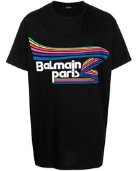 T-shirt à col rond imprimé noir Balmain