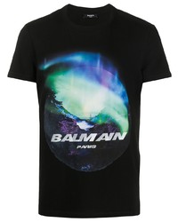 T-shirt à col rond imprimé noir Balmain