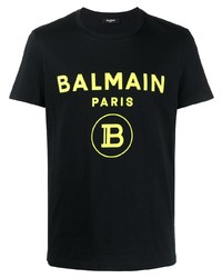 T-shirt à col rond imprimé noir Balmain