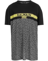 T-shirt à col rond imprimé noir Balmain