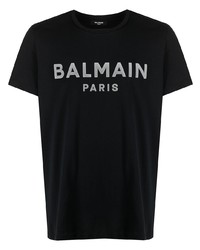 T-shirt à col rond imprimé noir Balmain