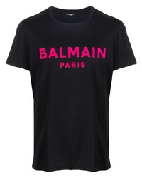 T-shirt à col rond imprimé noir Balmain