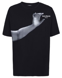 T-shirt à col rond imprimé noir Balmain
