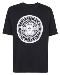 T-shirt à col rond imprimé noir Balmain