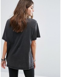 T-shirt à col rond imprimé noir Pull&Bear