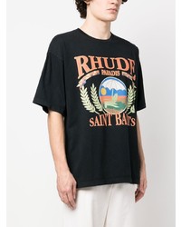 T-shirt à col rond imprimé noir Rhude