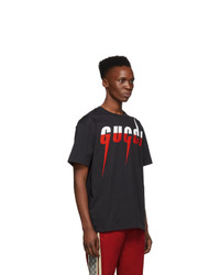 T-shirt à col rond imprimé noir Gucci