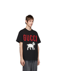 T-shirt à col rond imprimé noir Gucci