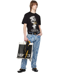 T-shirt à col rond imprimé noir Versace