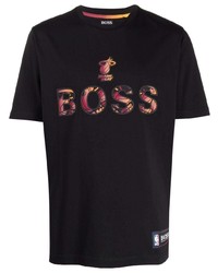 T-shirt à col rond imprimé noir BOSS