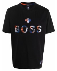 T-shirt à col rond imprimé noir BOSS