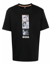 T-shirt à col rond imprimé noir BOSS