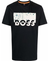 T-shirt à col rond imprimé noir BOSS