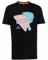 T-shirt à col rond imprimé noir BOSS