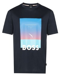 T-shirt à col rond imprimé noir BOSS