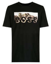 T-shirt à col rond imprimé noir BOSS