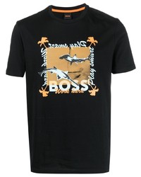 T-shirt à col rond imprimé noir BOSS