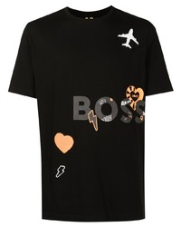 T-shirt à col rond imprimé noir BOSS