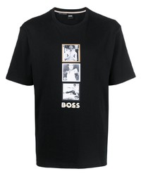 T-shirt à col rond imprimé noir BOSS