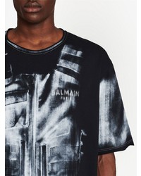 T-shirt à col rond imprimé noir Balmain