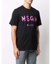 T-shirt à col rond imprimé noir MSGM