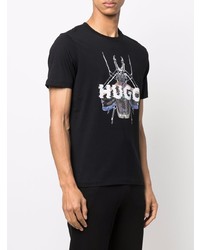 T-shirt à col rond imprimé noir Hugo