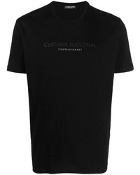 T-shirt à col rond imprimé noir costume national contemporary