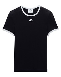 T-shirt à col rond imprimé noir Courrèges