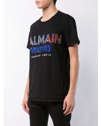 T-shirt à col rond imprimé noir Balmain