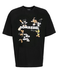 T-shirt à col rond imprimé noir DOMREBEL